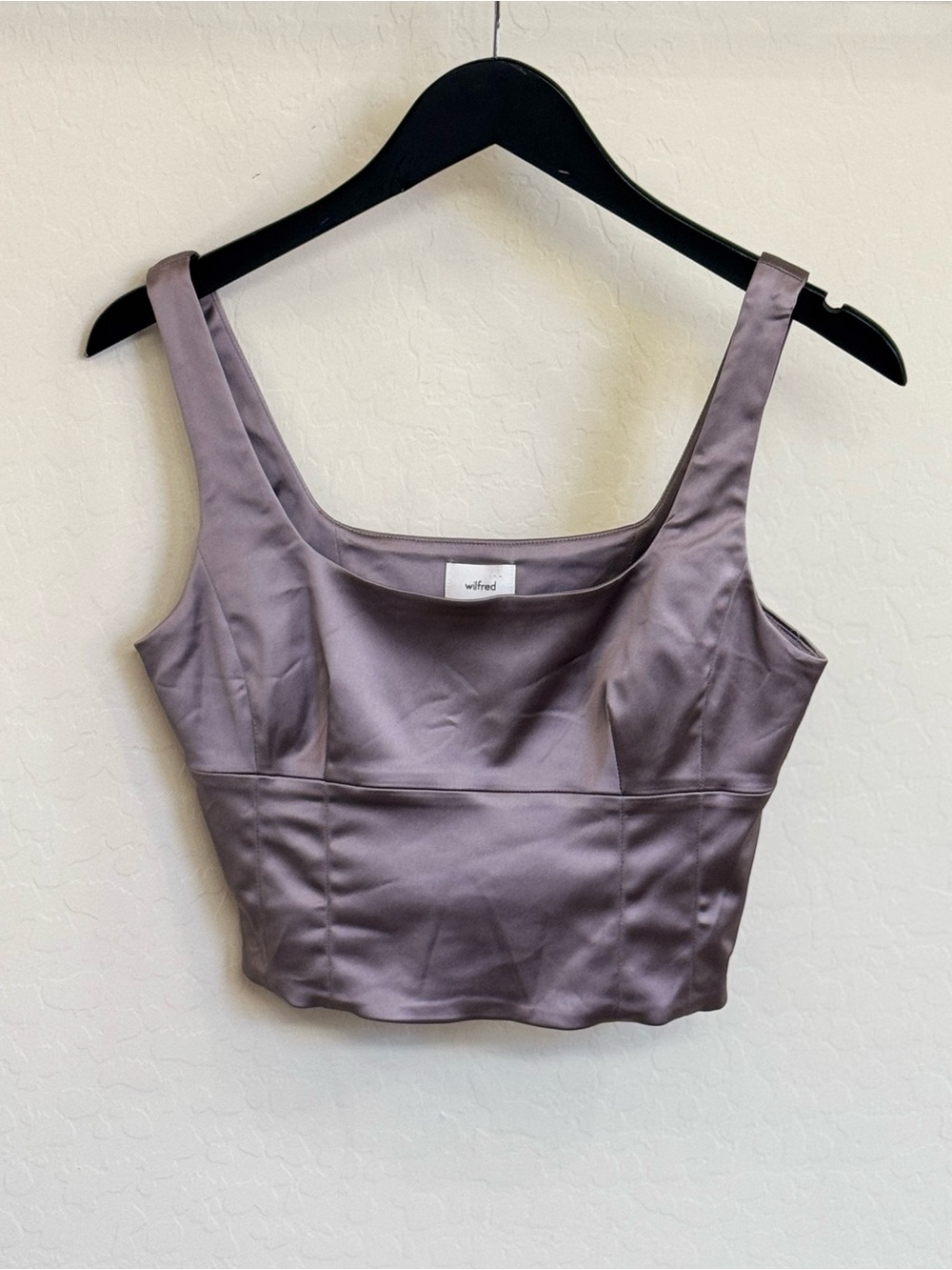 Wilfred by Aritzia Shine Bustier Top Satin Mauve Taupe Size S Dusty Lavender